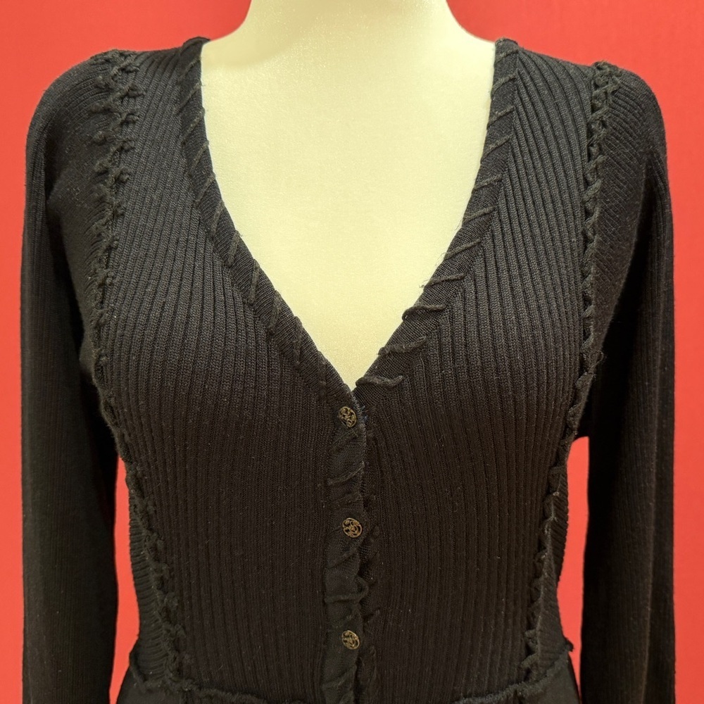 Carole Little Black V-neck Long Sleeve Knit Dress - Picture 2 of 10